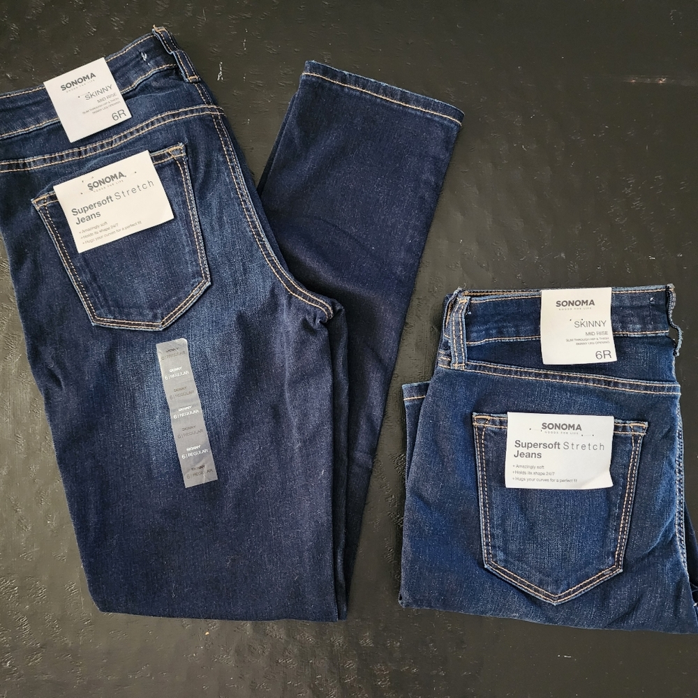 SONOMA Supersoft Stretch Jeans - Skinny Mid Rise - Size 6 - Lot of 2